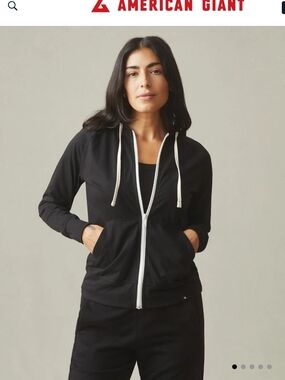 AMERICAN GIANT Light Weight Full Zip Black Sweatshirt Hoodie Women's 2XL